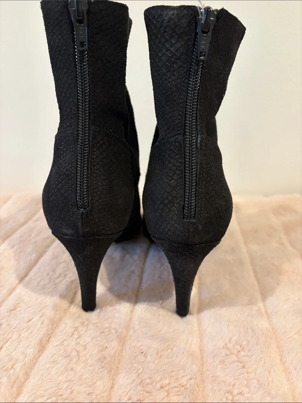 Free People Black Pointed Toe Embossed Suede Ankle Boots